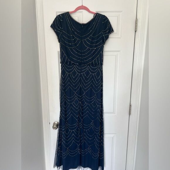 Adrianna Papell Women's Short Sleeve Blouson Beaded Gown-Size 10 - Picture 5 of 14